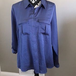Blue polyester long sleeve blouse